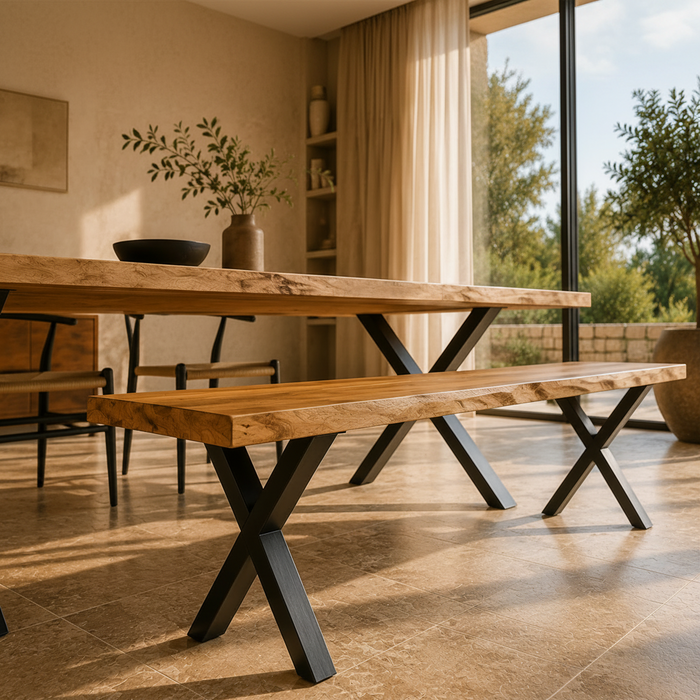 Banc pieds croisés en acacia massif