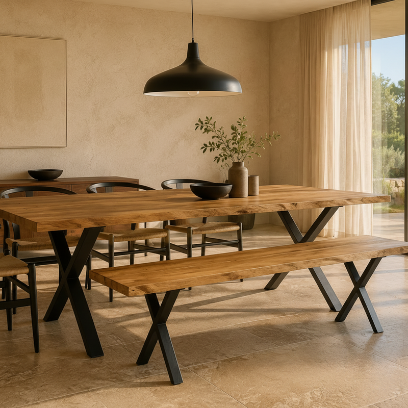 Banc pieds croisés en acacia massif