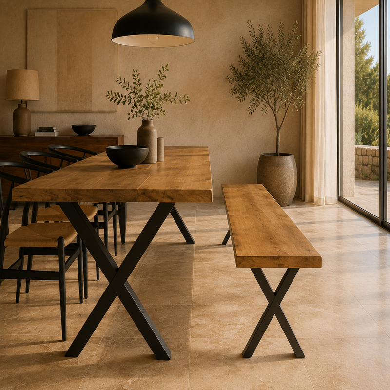 Banc pieds croisés en acacia massif