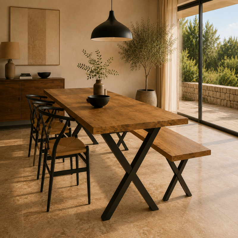Banc pieds croisés en acacia massif
