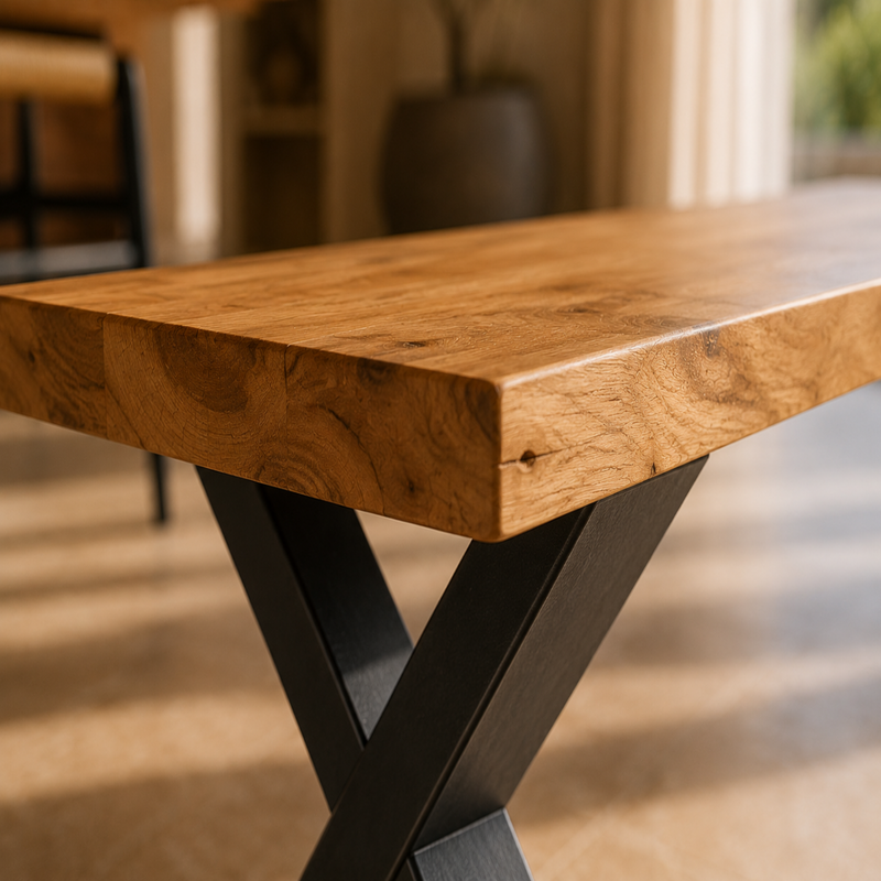Banc pieds croisés en acacia massif
