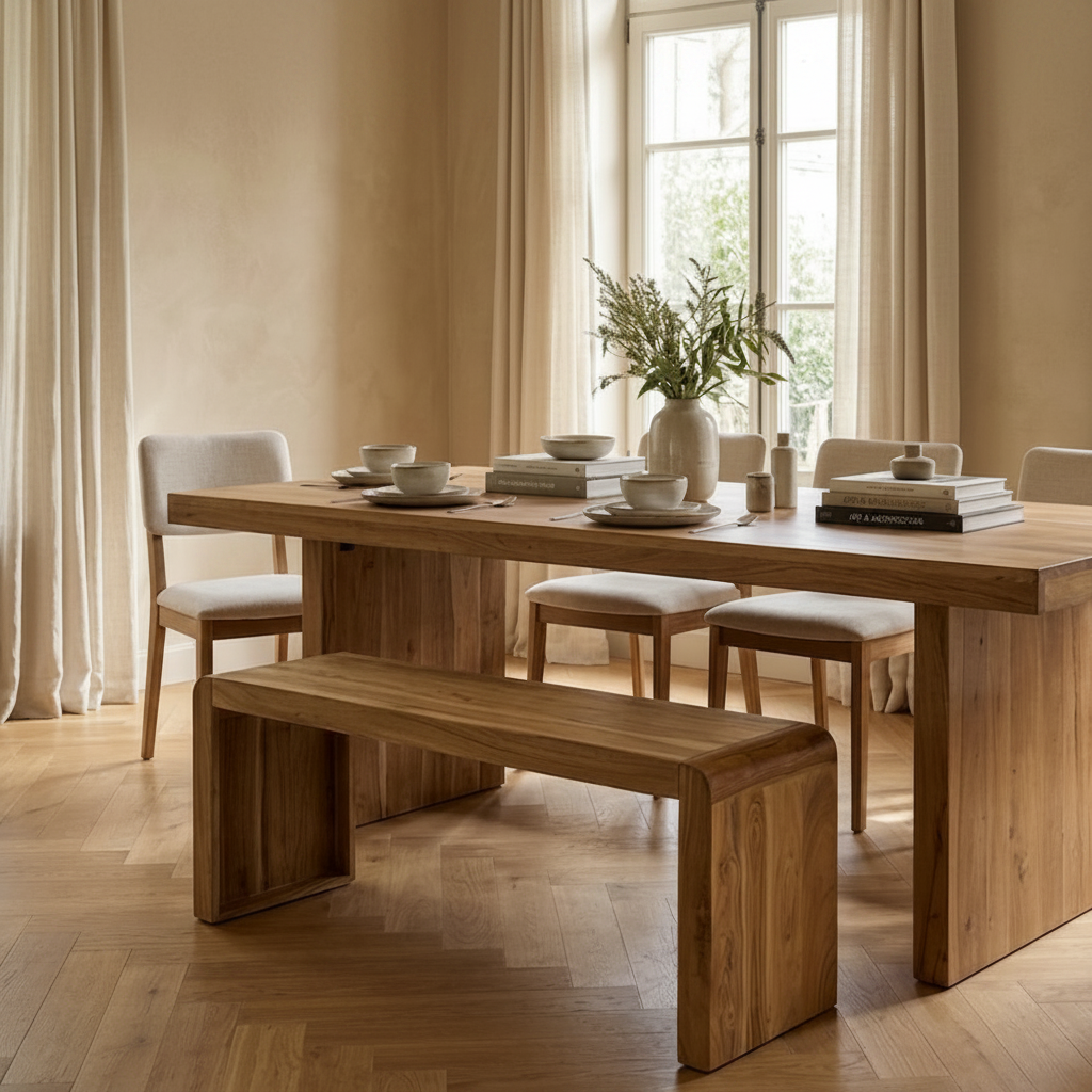 Banc pieds pleins en acacia massif