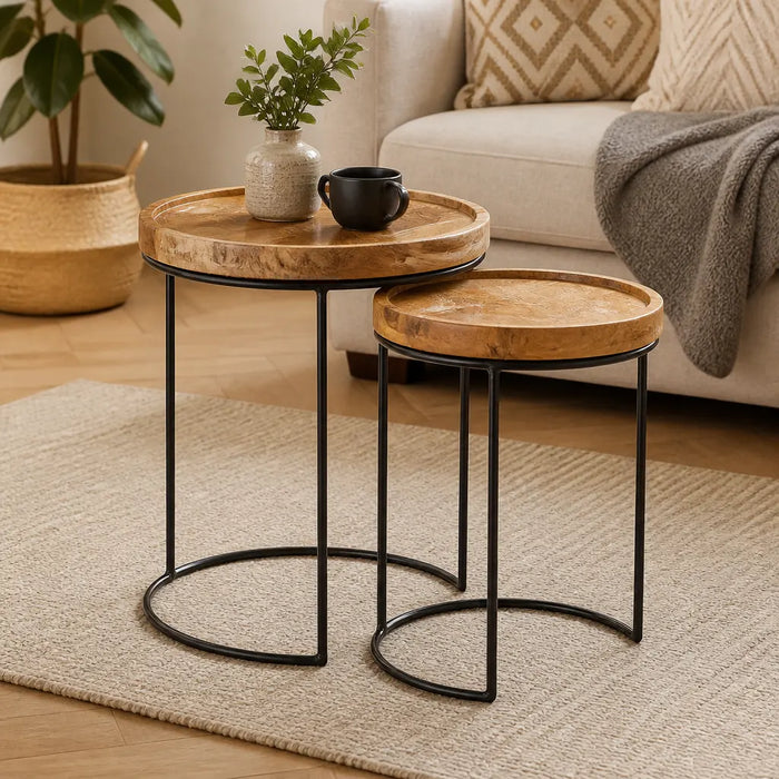 Tables d'appoint gigognes en acacia massif, lot de 2