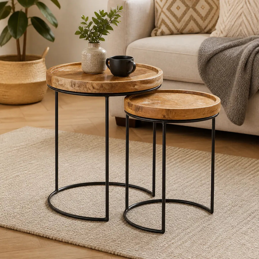 Tables d'appoint gigognes en acacia massif, lot de 2