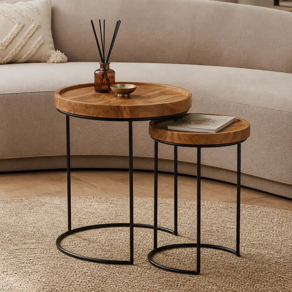 Tables d'appoint gigognes en acacia massif, lot de 2