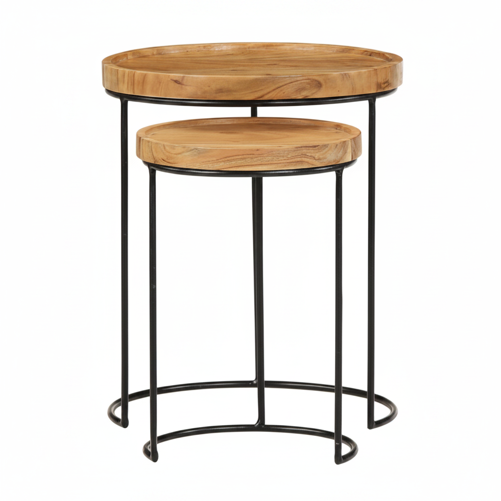 Tables d'appoint gigognes en acacia massif, lot de 2