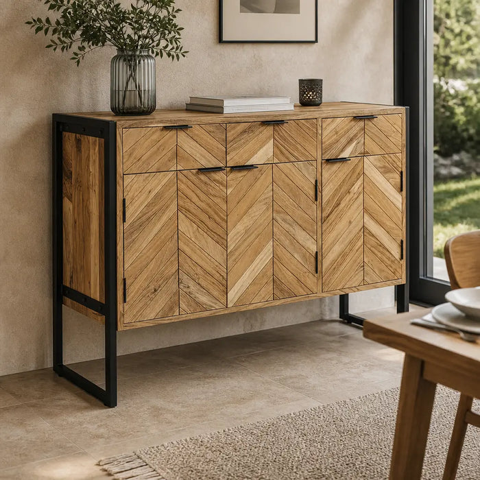 Buffet à chevrons en acacia massif