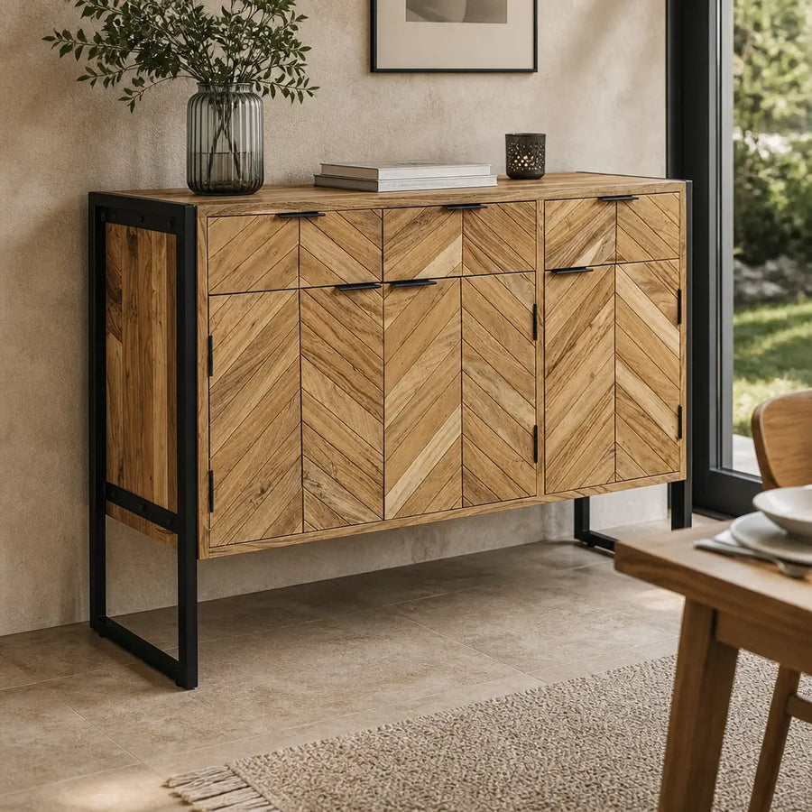 Buffet à chevrons en acacia massif
