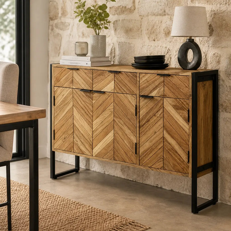Buffet à chevrons en acacia massif