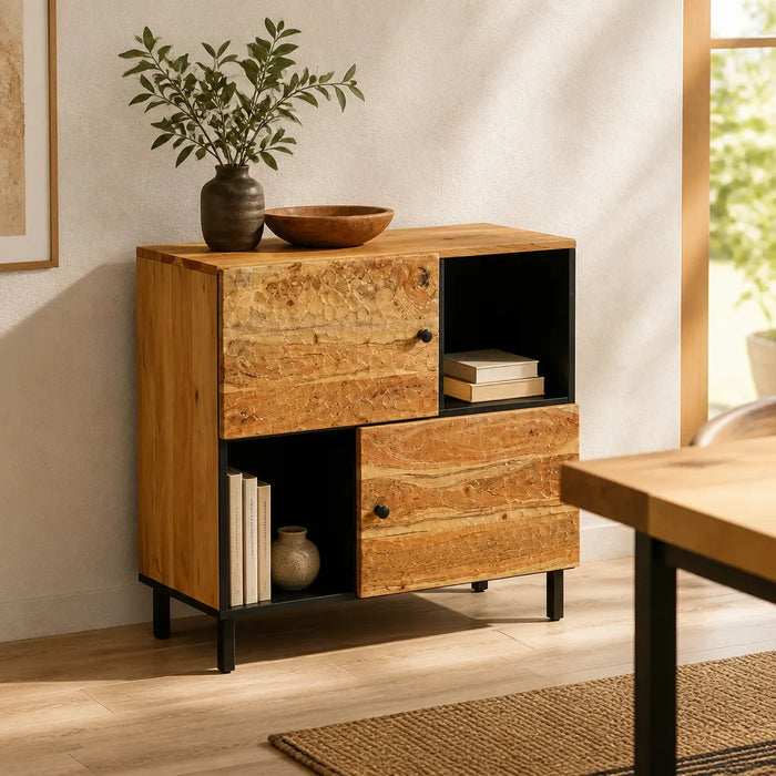 Buffet en bois d'acacia et métal noir