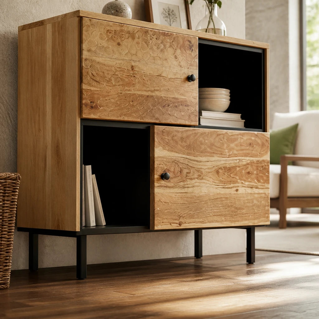 Buffet en bois d'acacia et métal noir