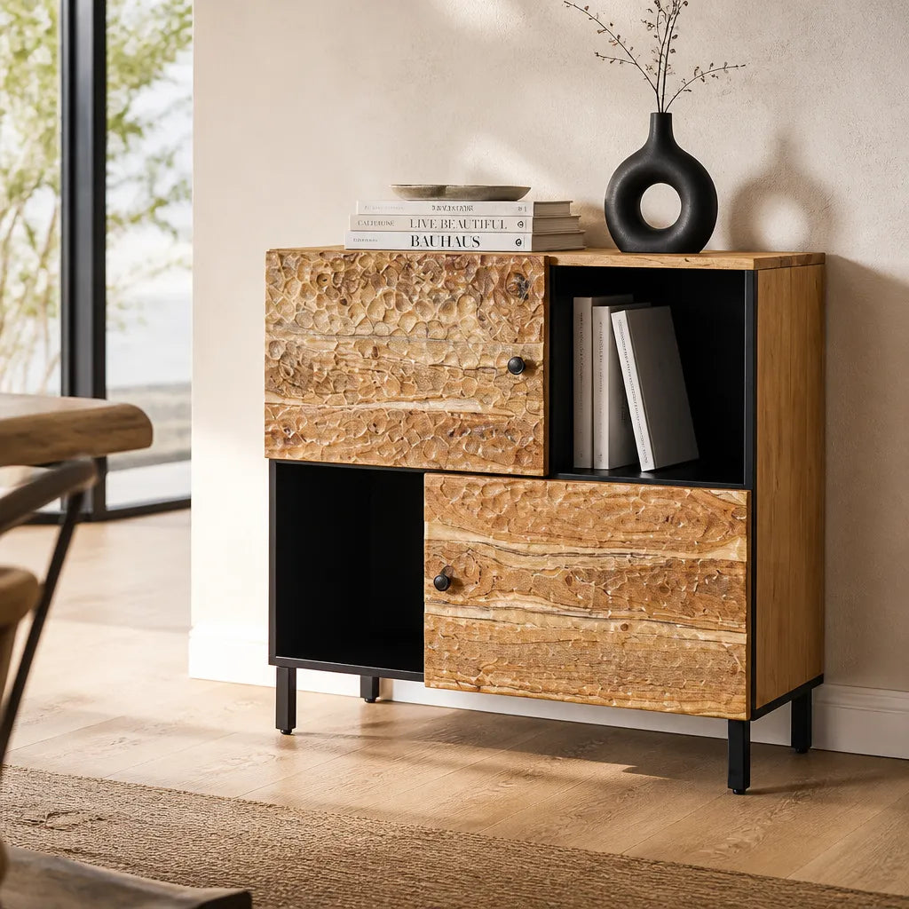 Buffet en bois d'acacia et métal noir