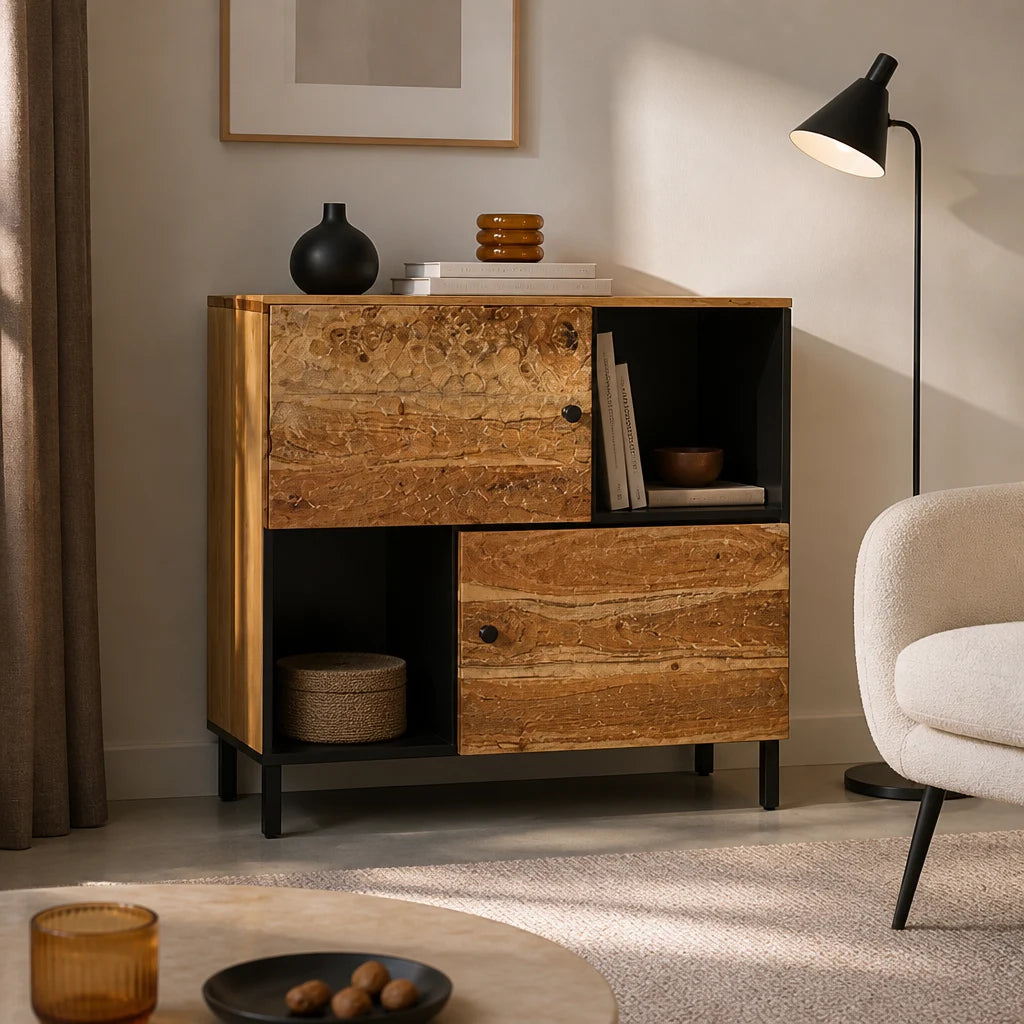 Buffet en bois d'acacia et métal noir