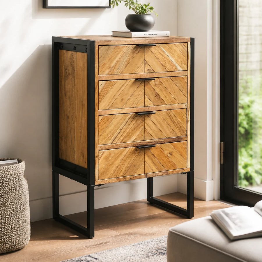 Chiffonnier 4 tiroirs en acacia massif