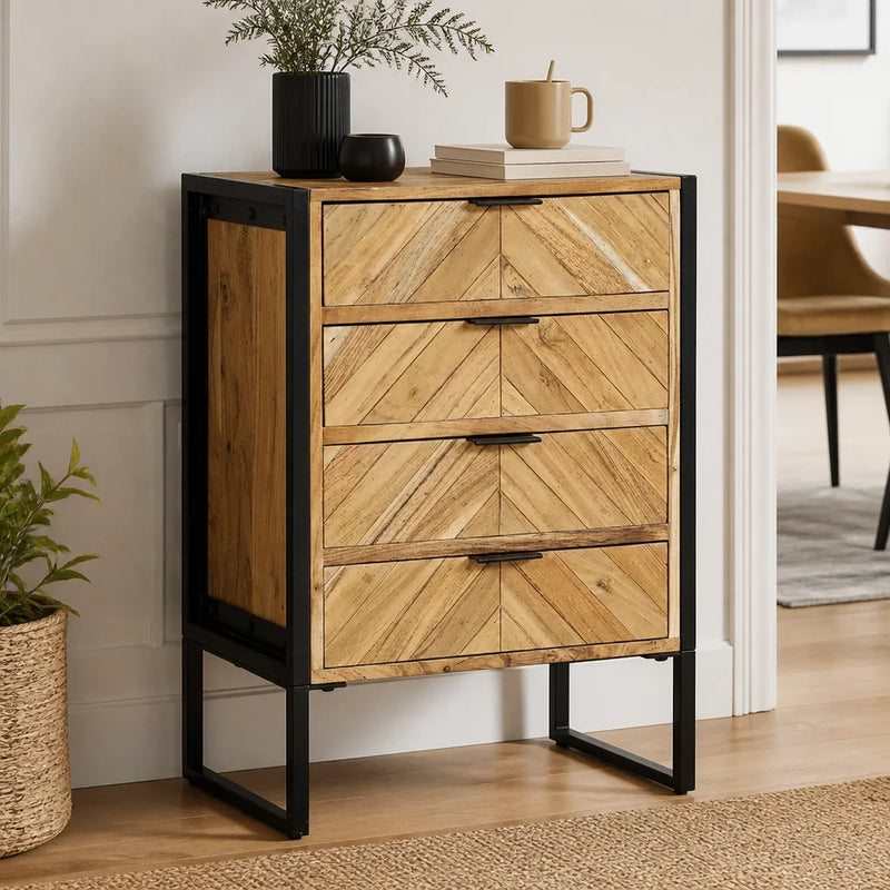 Chiffonnier 4 tiroirs en acacia massif