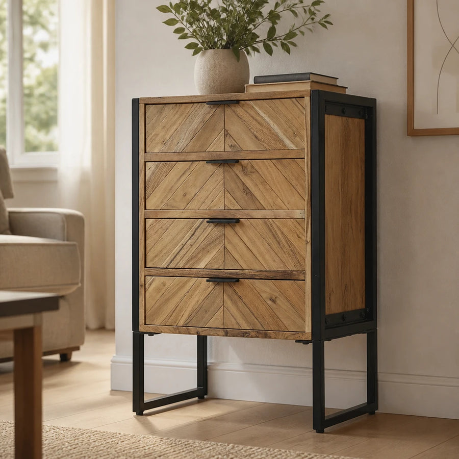 Chiffonnier 4 tiroirs en acacia massif