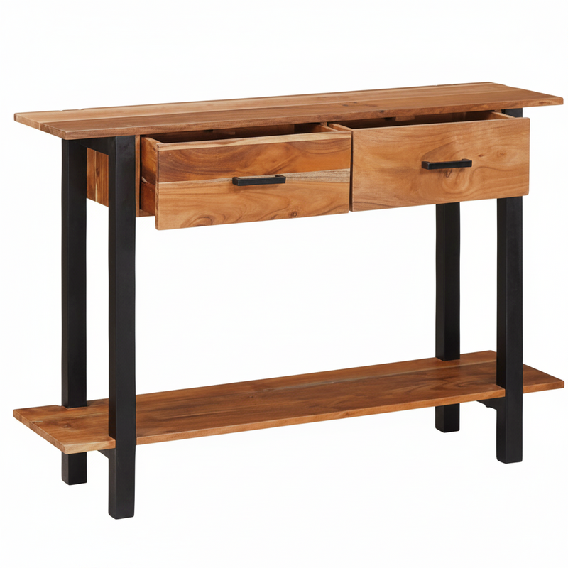 Console à tiroirs et étagère en acacia massif