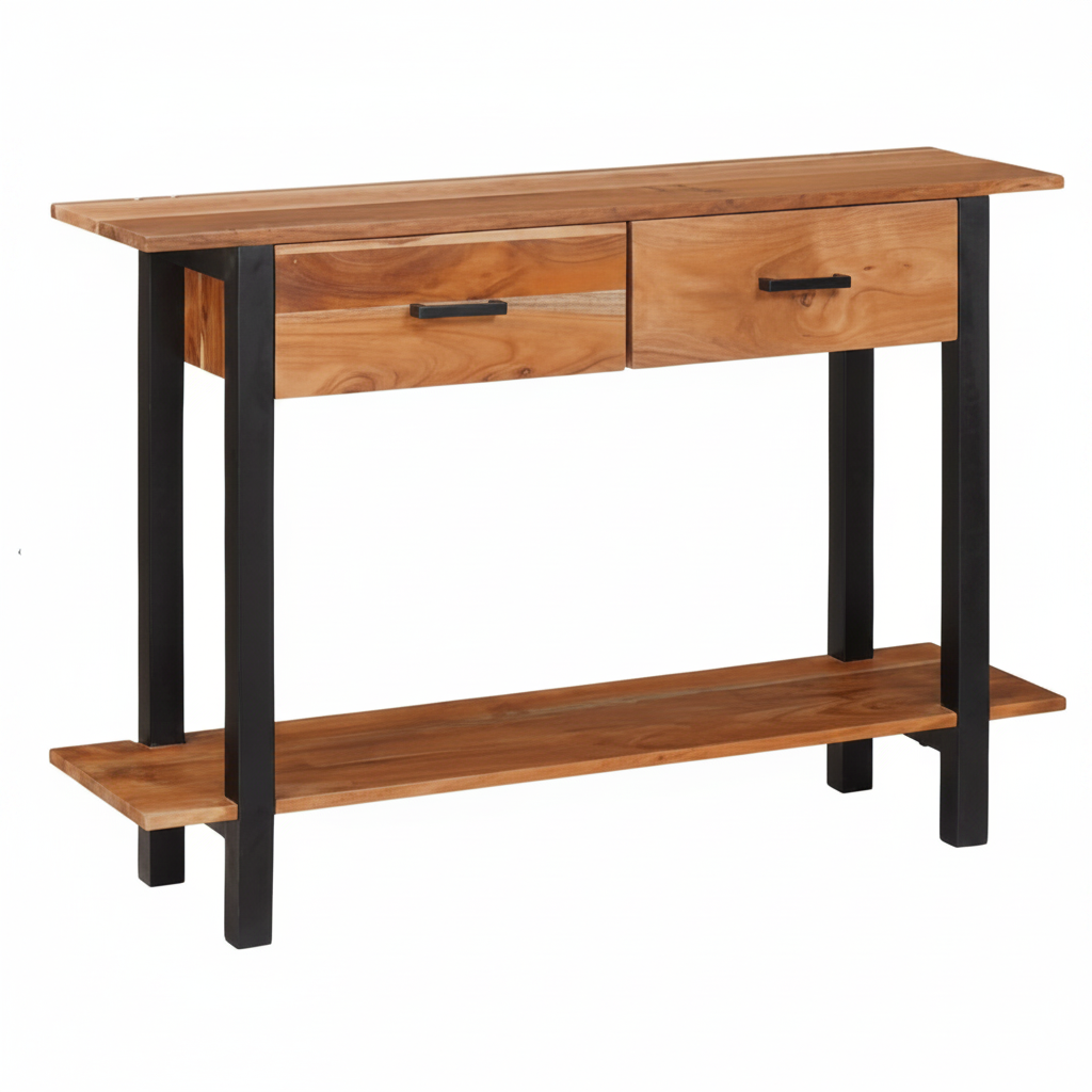 Console à tiroirs et étagère en acacia massif