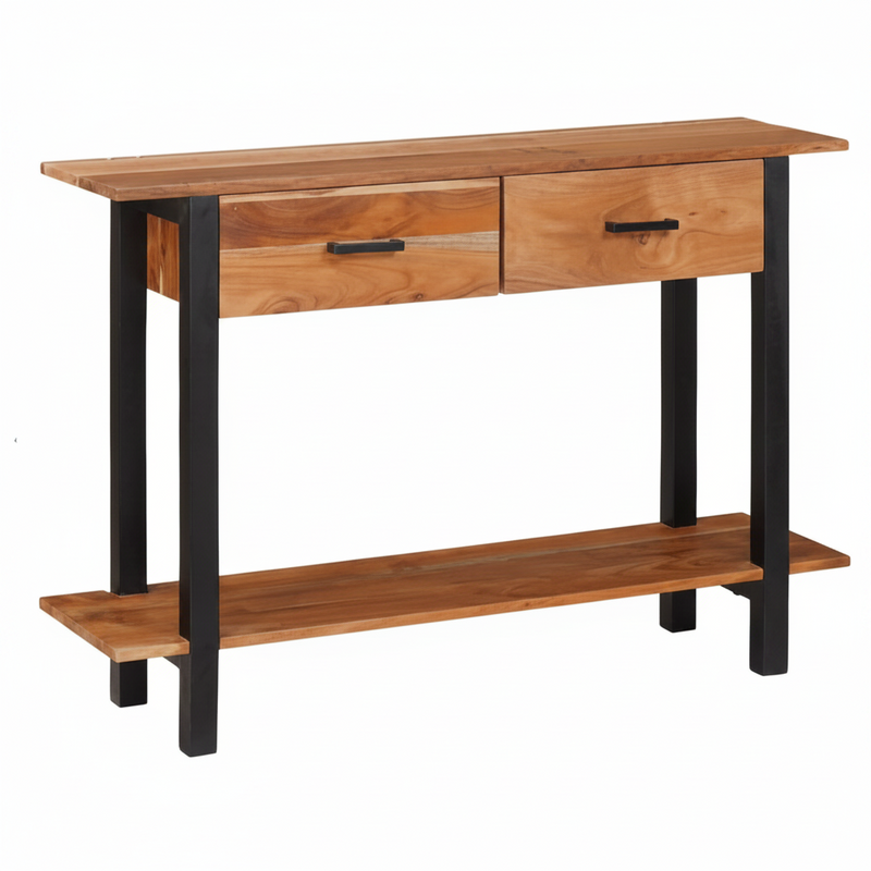 Console à tiroirs et étagère en acacia massif