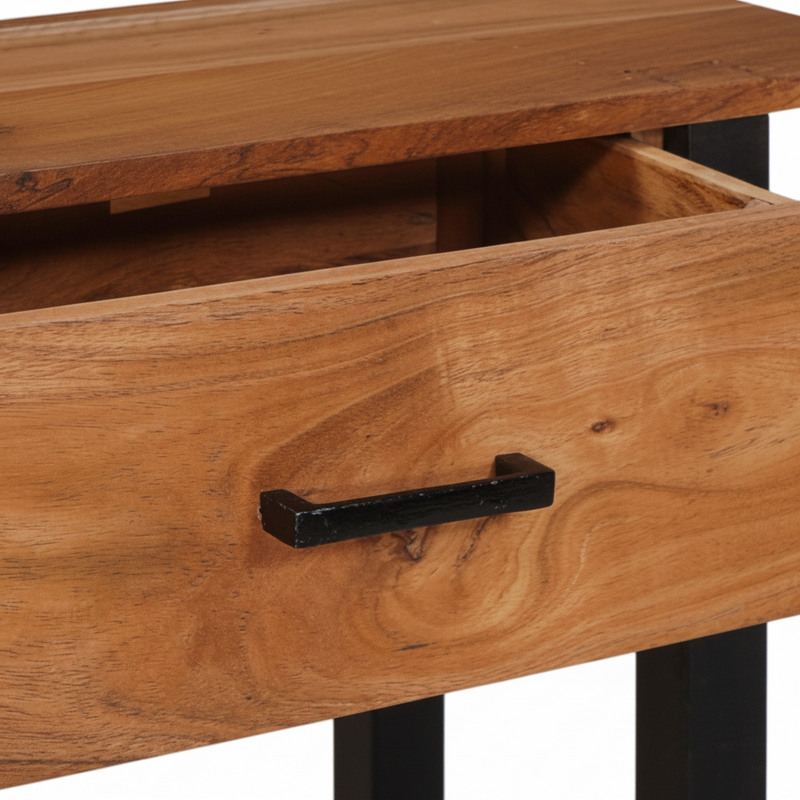 Console à tiroirs et étagère en acacia massif