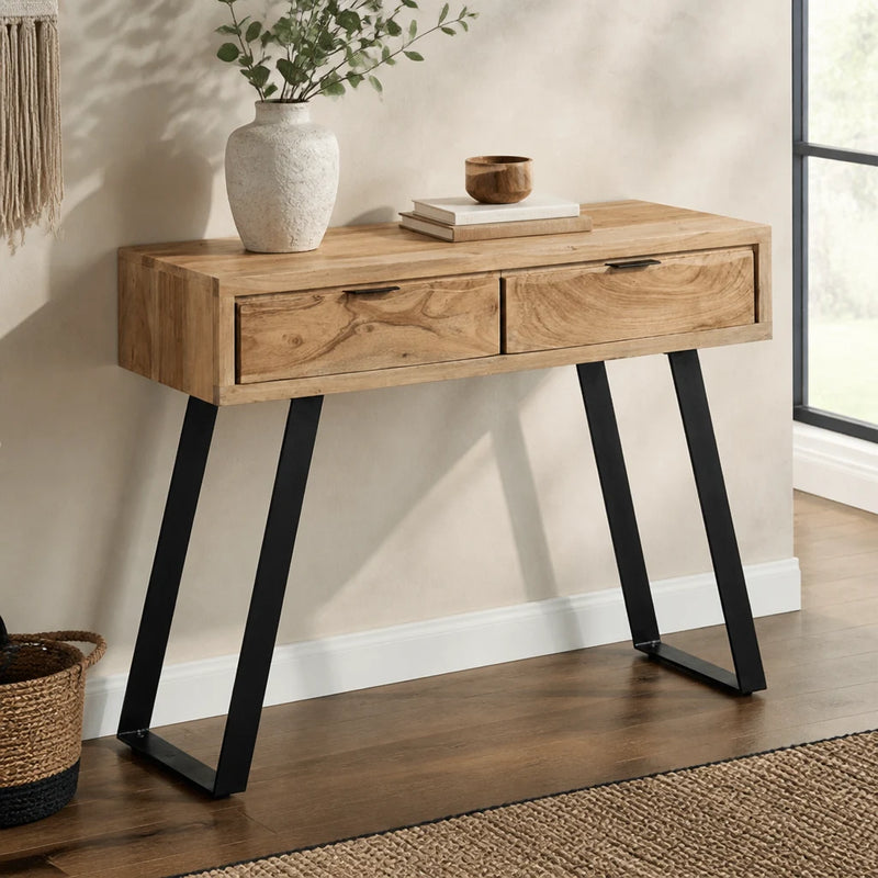 Console bord naturel en acacia massif