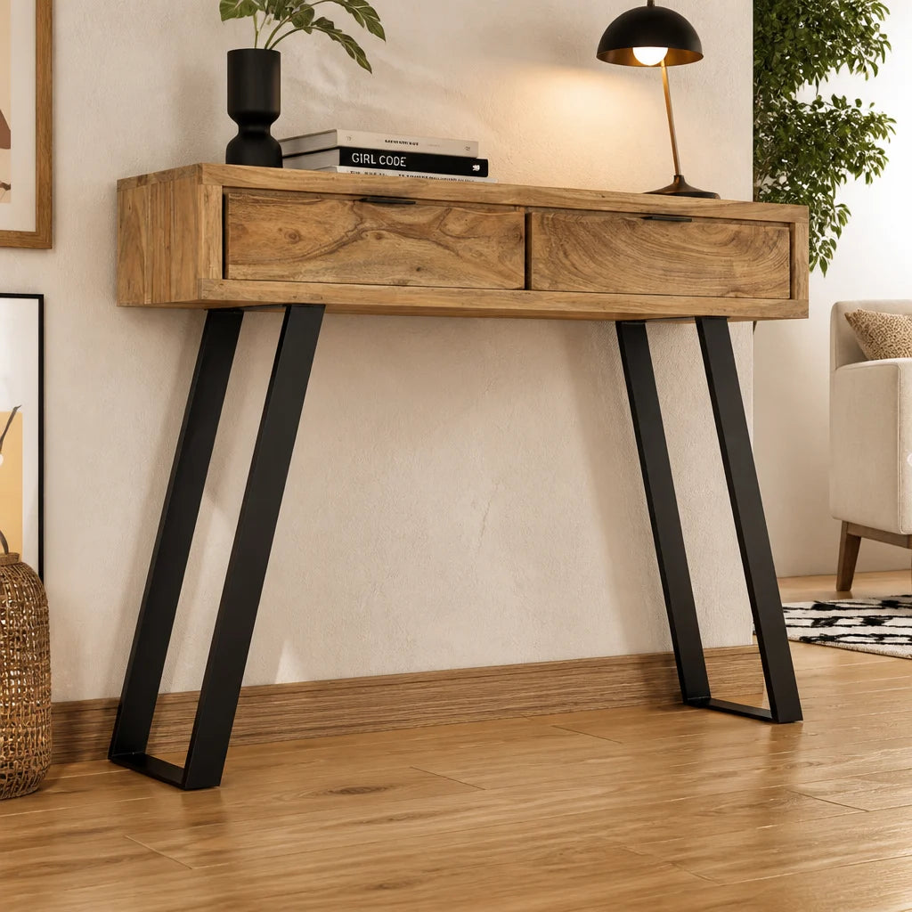 Console bord naturel en acacia massif