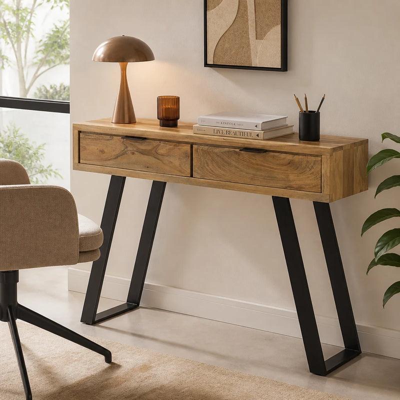 Console bord naturel en acacia massif