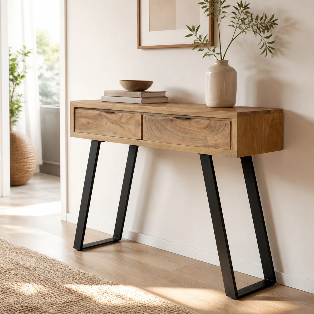 Console bord naturel en acacia massif