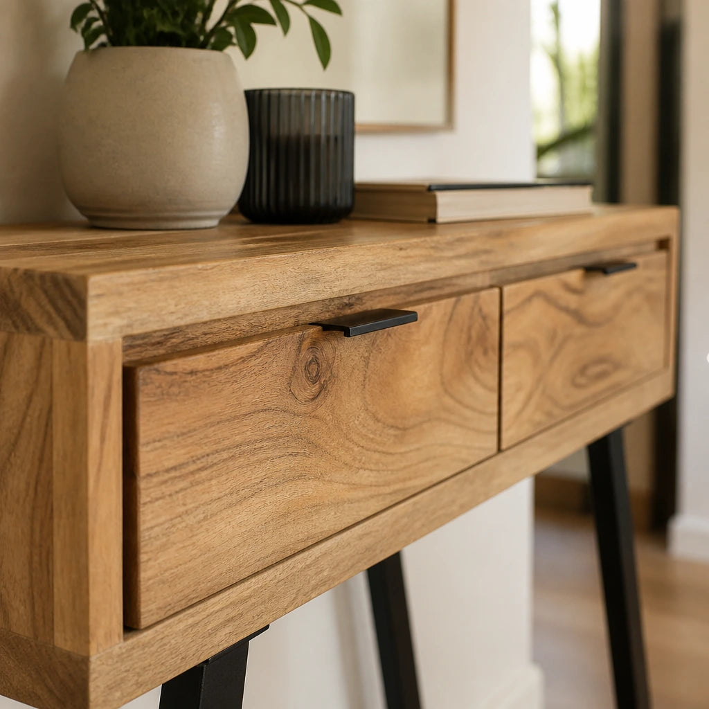 Console bord naturel en acacia massif