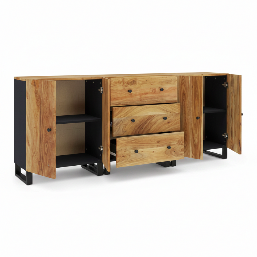 Ensemble de 3 buffets modulables en acacia et métal noir