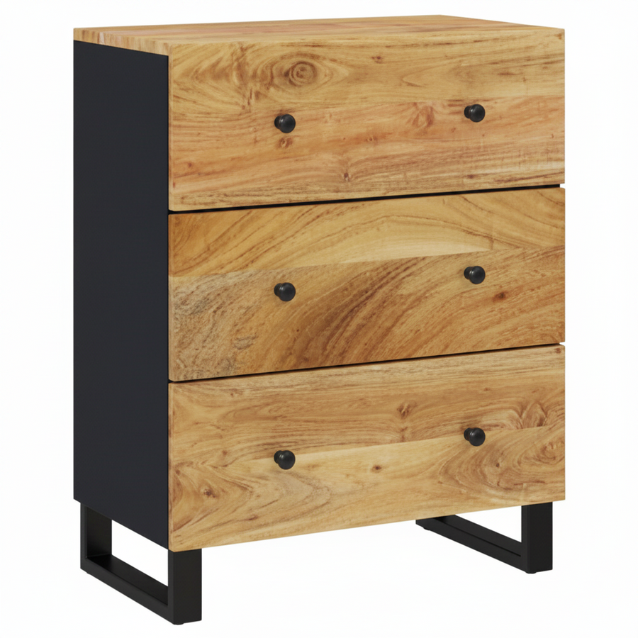 Ensemble de 3 buffets modulables en acacia et métal noir