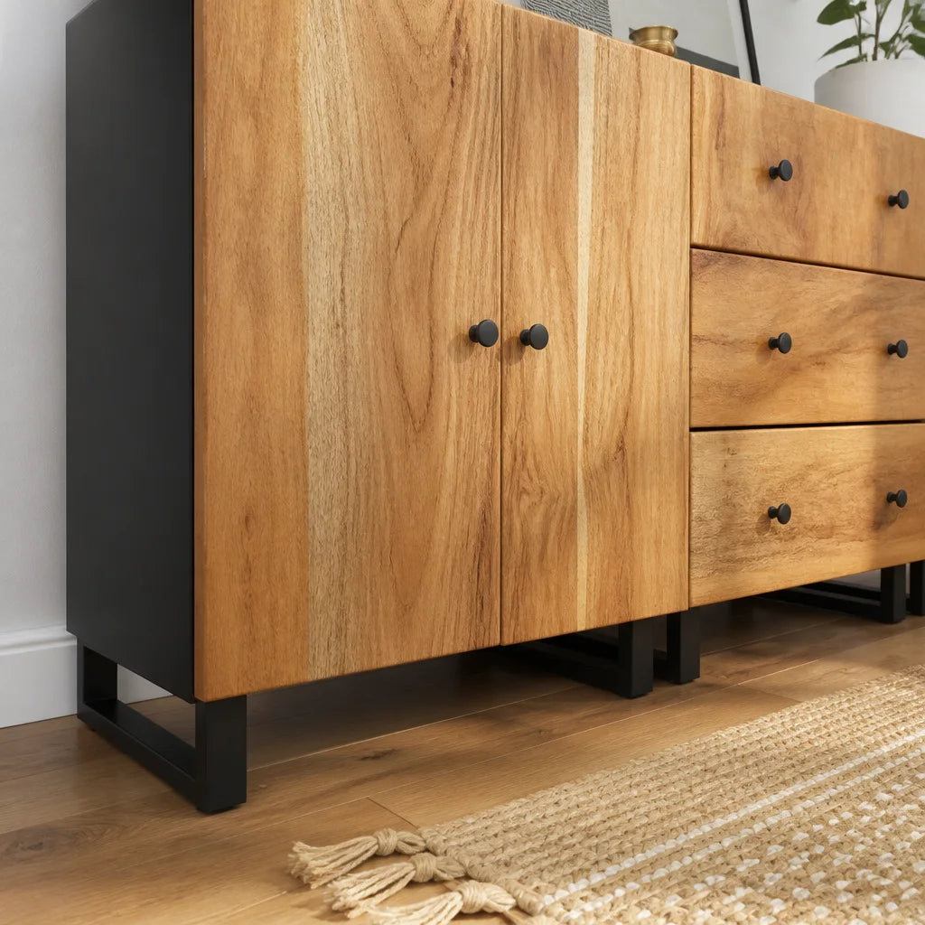 Ensemble de 3 buffets modulables en acacia et métal noir