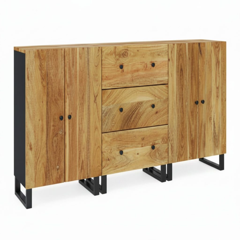 Ensemble de 3 buffets modulables en acacia et métal noir