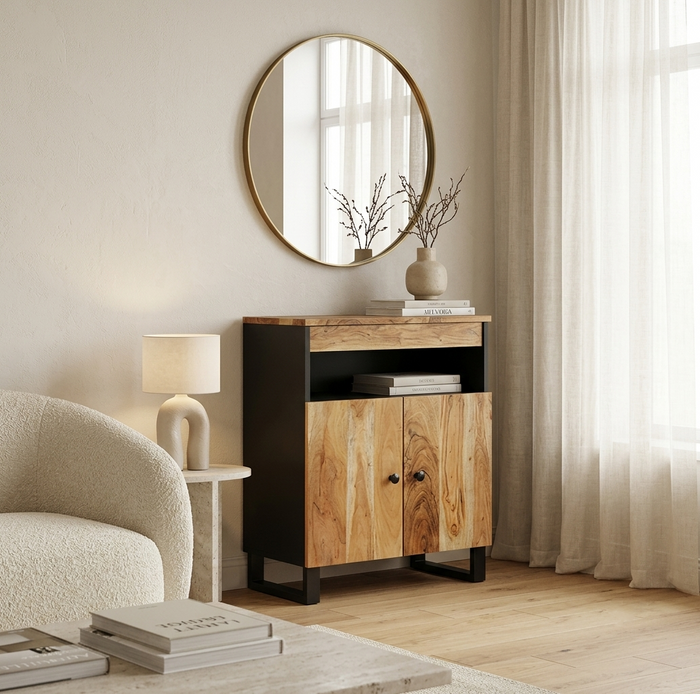 Buffet bicolore noir et acacia massif