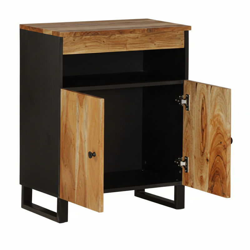 Buffet bicolore noir et acacia massif
