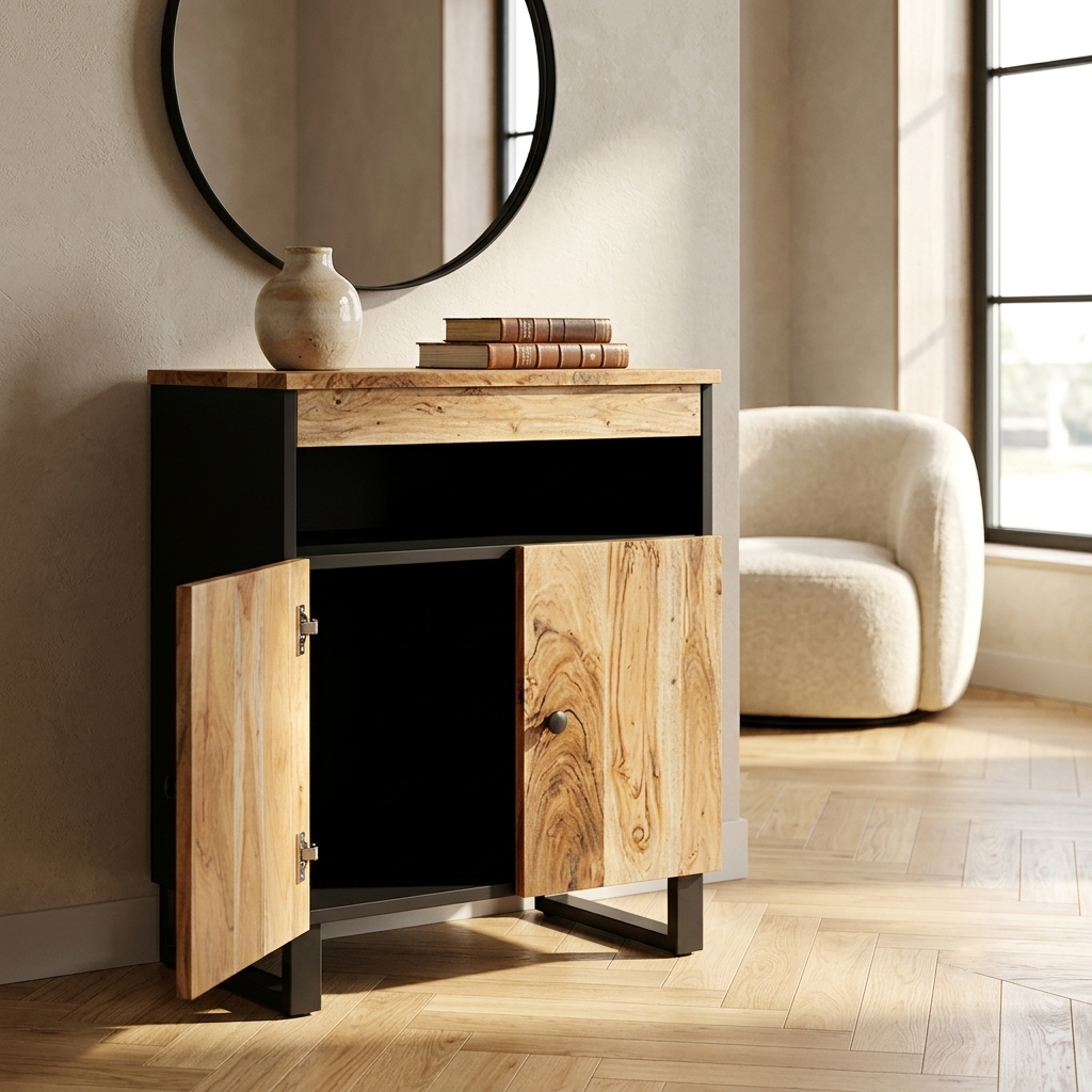 Buffet bicolore noir et acacia massif
