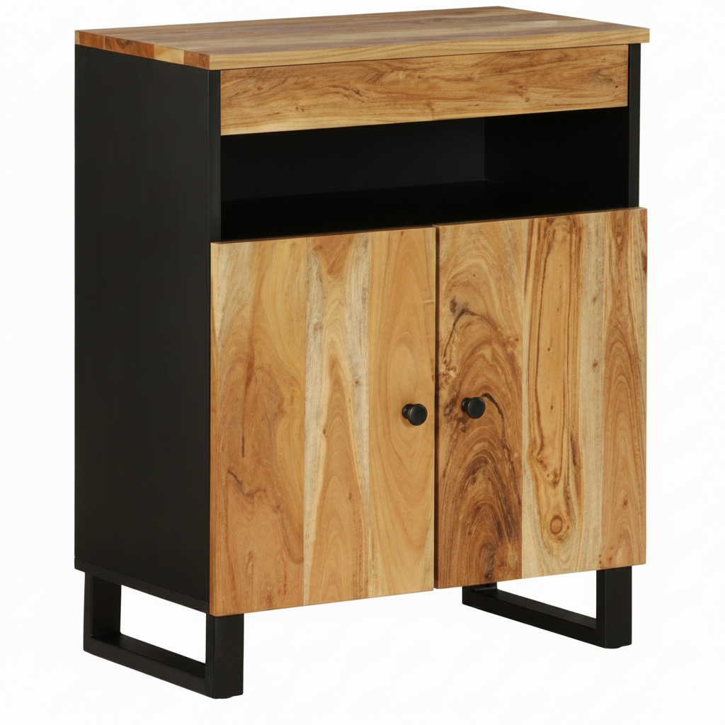 Buffet bicolore noir et acacia massif