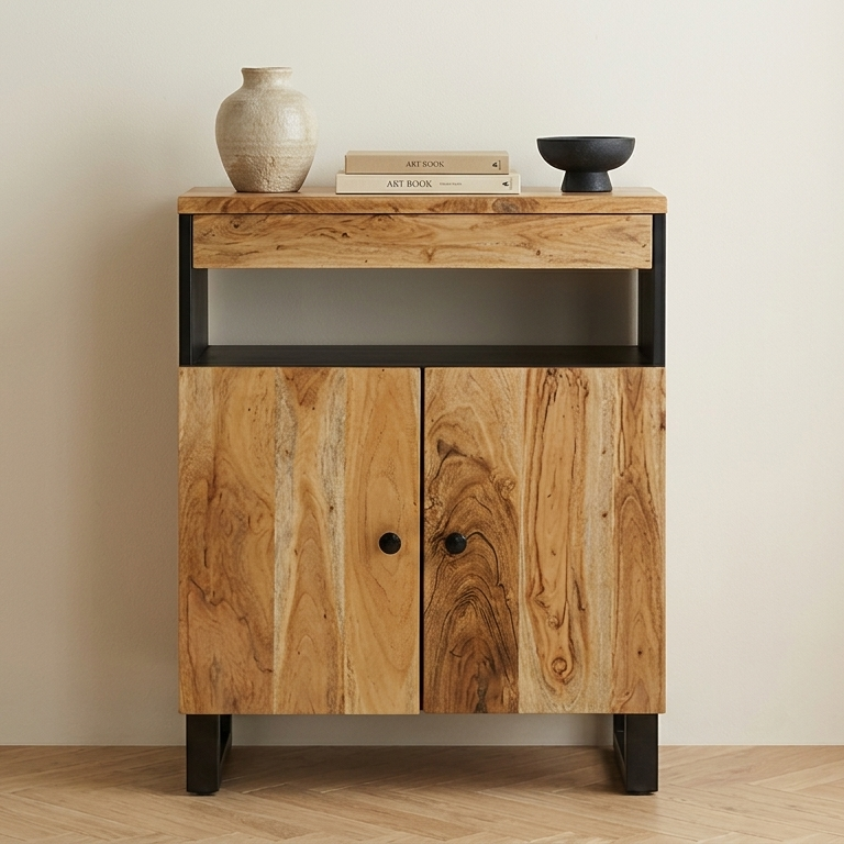 Buffet bicolore noir et acacia massif