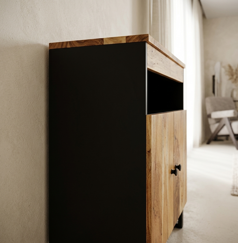 Buffet bicolore noir et acacia massif