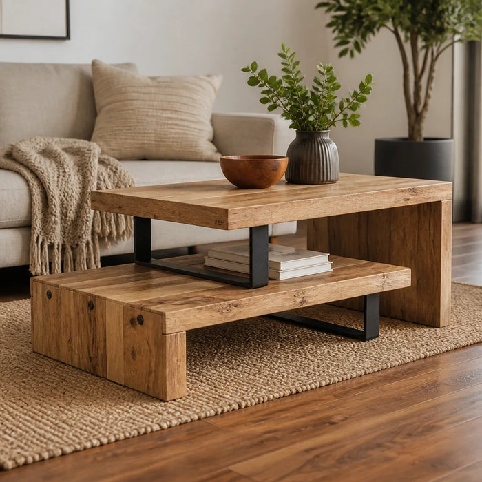 Table basse à deux plateaux en acacia massif