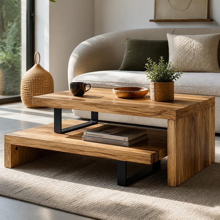Table basse à deux plateaux en acacia massif