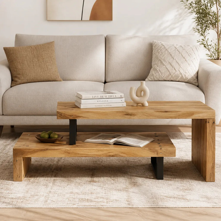 Table basse à deux plateaux en acacia massif