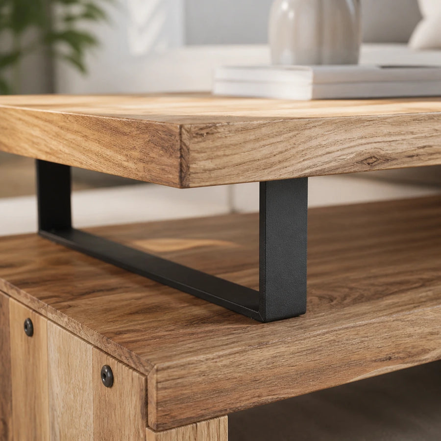 Table basse à deux plateaux en acacia massif