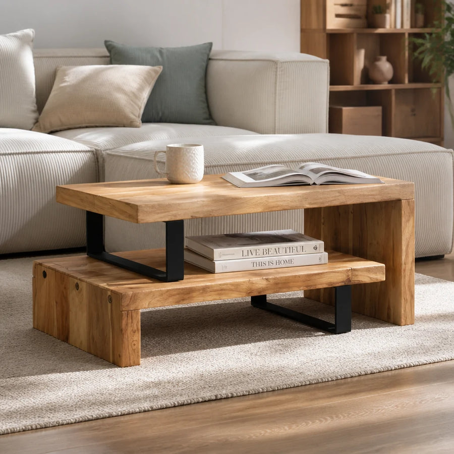 Table basse à deux plateaux en acacia massif