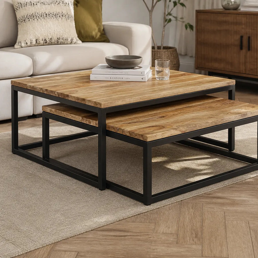 Table basse gigogne carrée en acacia massif
