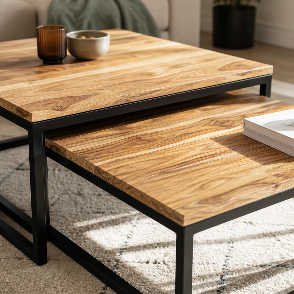 Table basse gigogne carrée en acacia massif