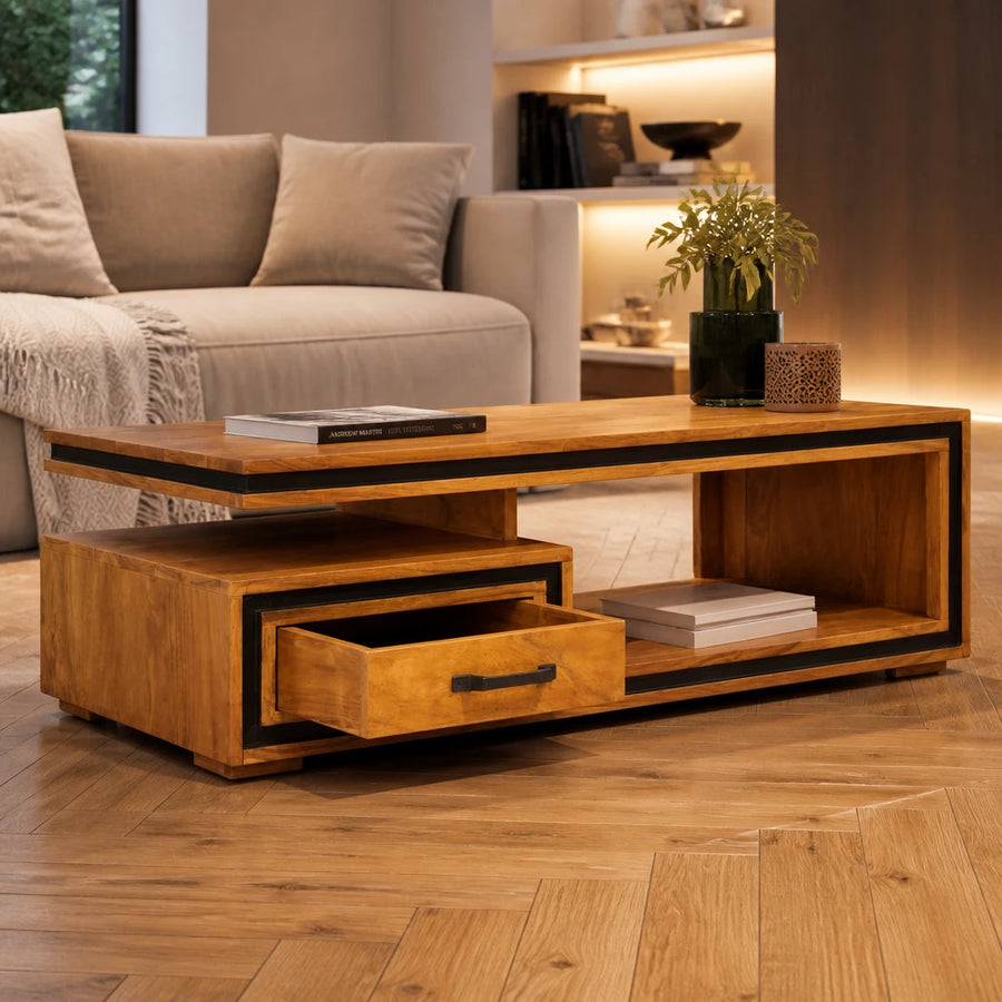 Table basse à tiroir en acacia massif