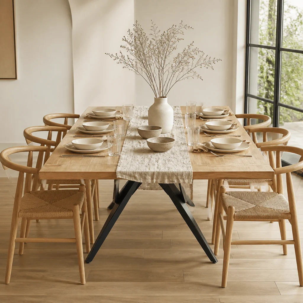 Table à manger pieds étoile en acacia massif