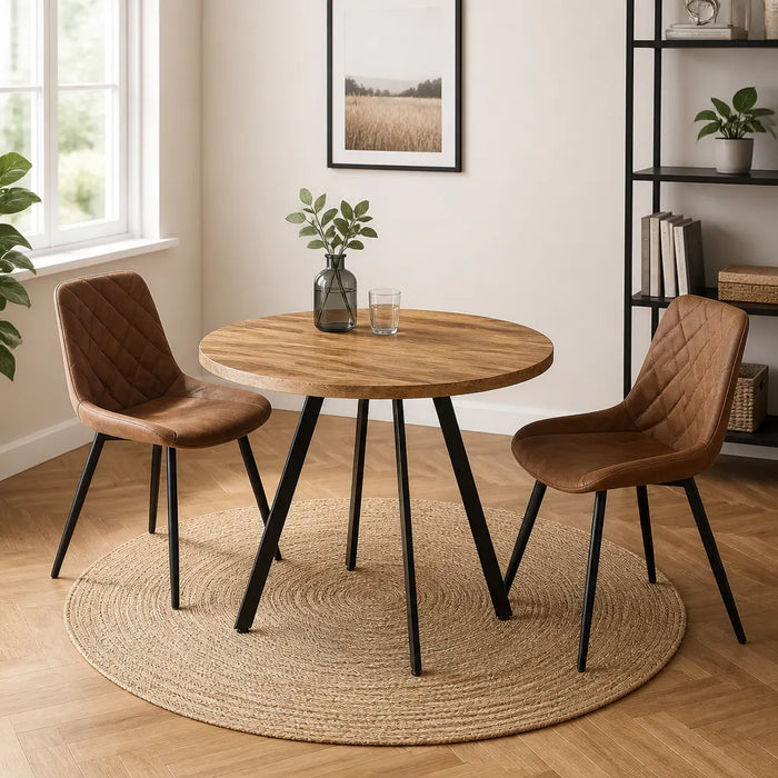 Table à manger ronde en bois d'acacia massif et métal noir