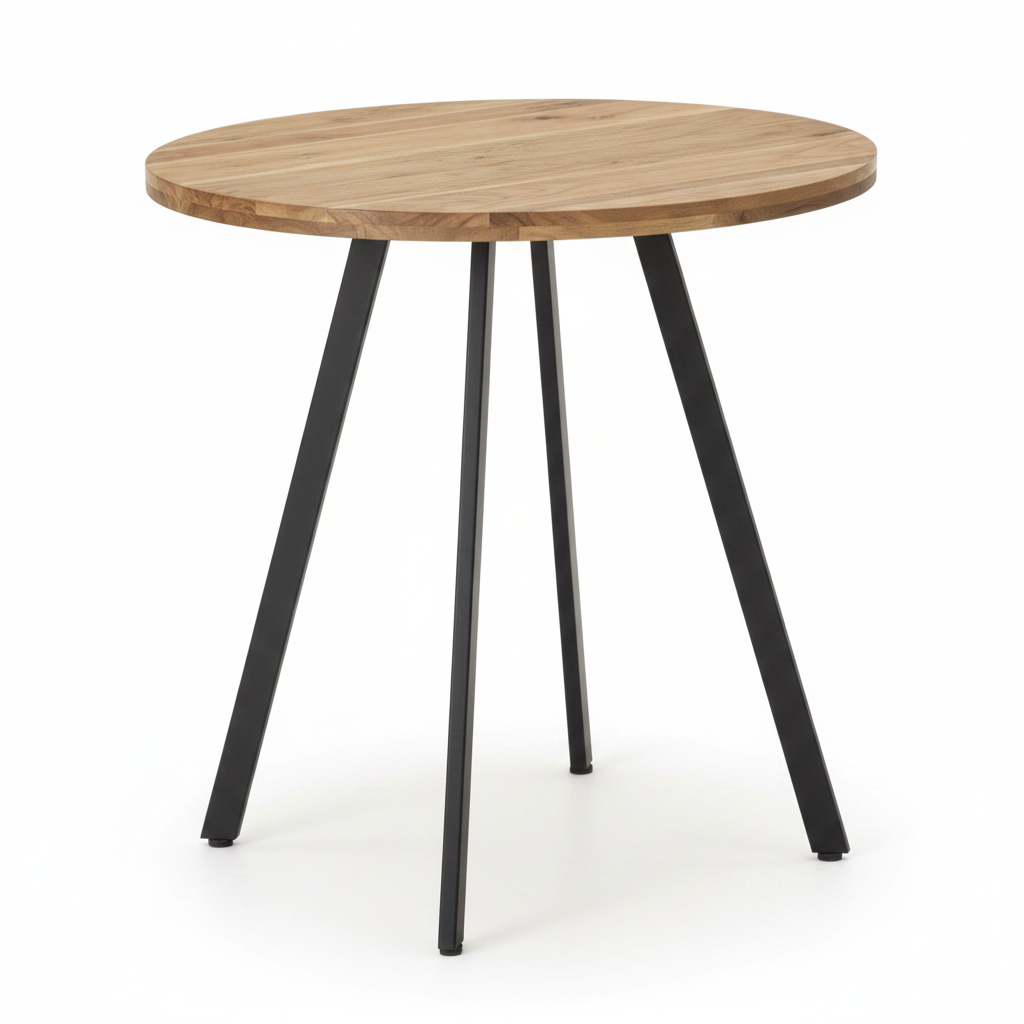 Table à manger ronde en bois d'acacia massif et métal noir